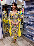 Vibrant Yellow Three-Piece Floral Kurta Set