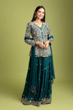 Bottle Green Shirt-Style Kurta & Sharara Set