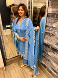 Serene Sky Blue Lace-Work Suit