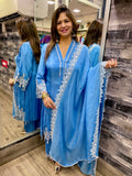 Serene Sky Blue Lace-Work Suit