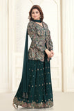 Bottle Green Shirt-Style Kurta & Sharara Set